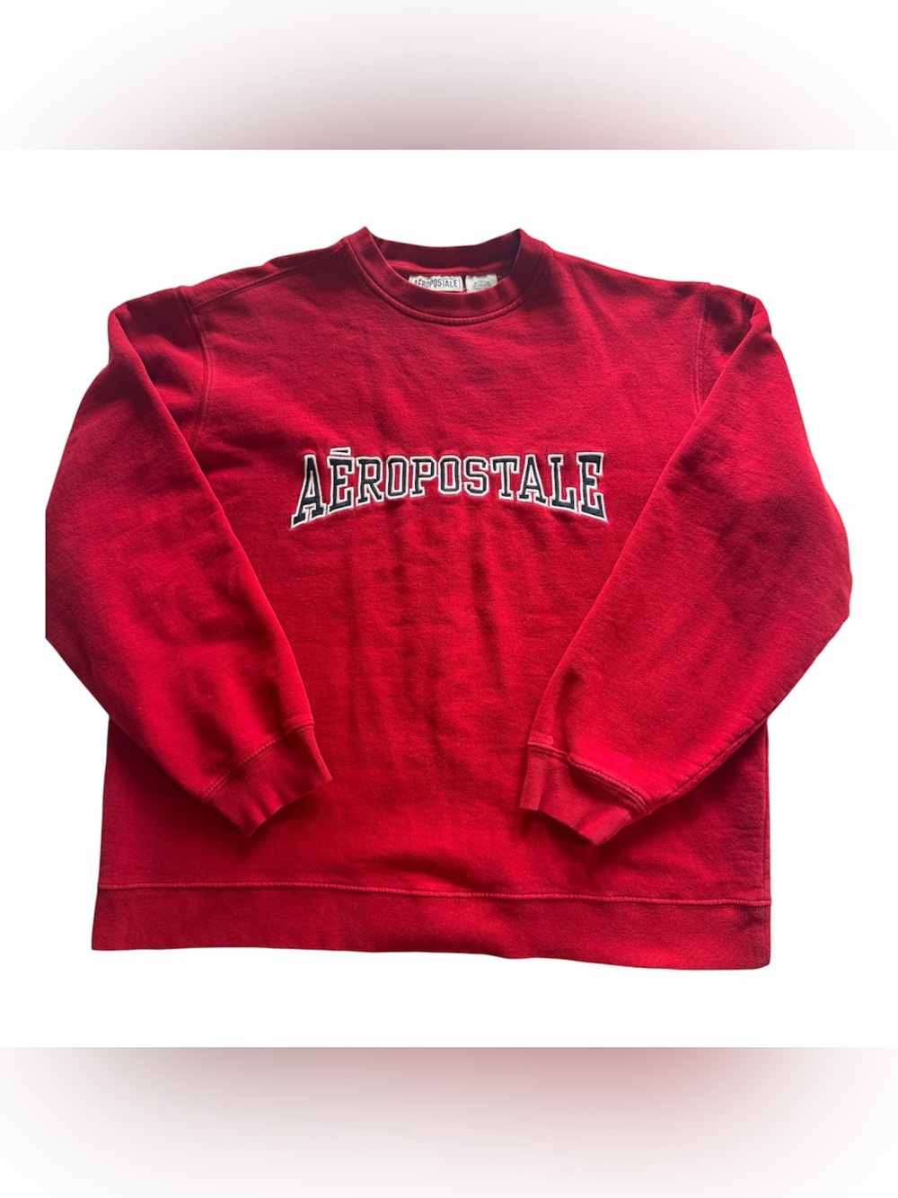 Vintage Aeropostale Men's Bright Red Crewneck Sweatshirt Large EUC Embroidered